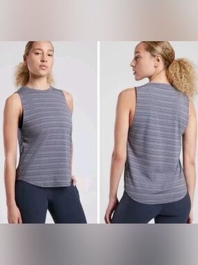 Athleta 2X Blue Gray Striped Relax Fit Tank Top NWT